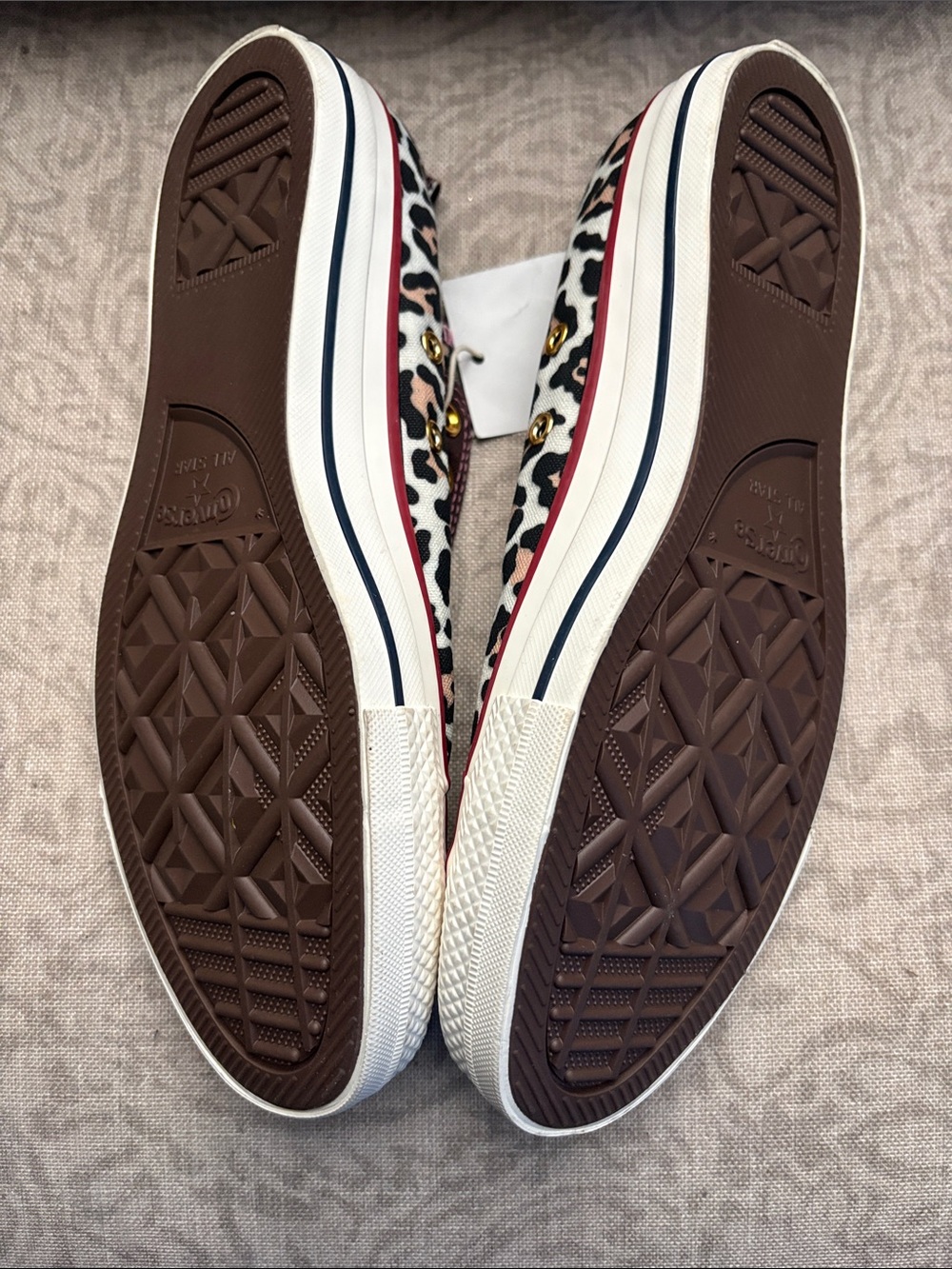 Converse Low Top Sneakers - Leopard Print with Burgundy Trim and Gold Eyelets - Picture 4 of 4